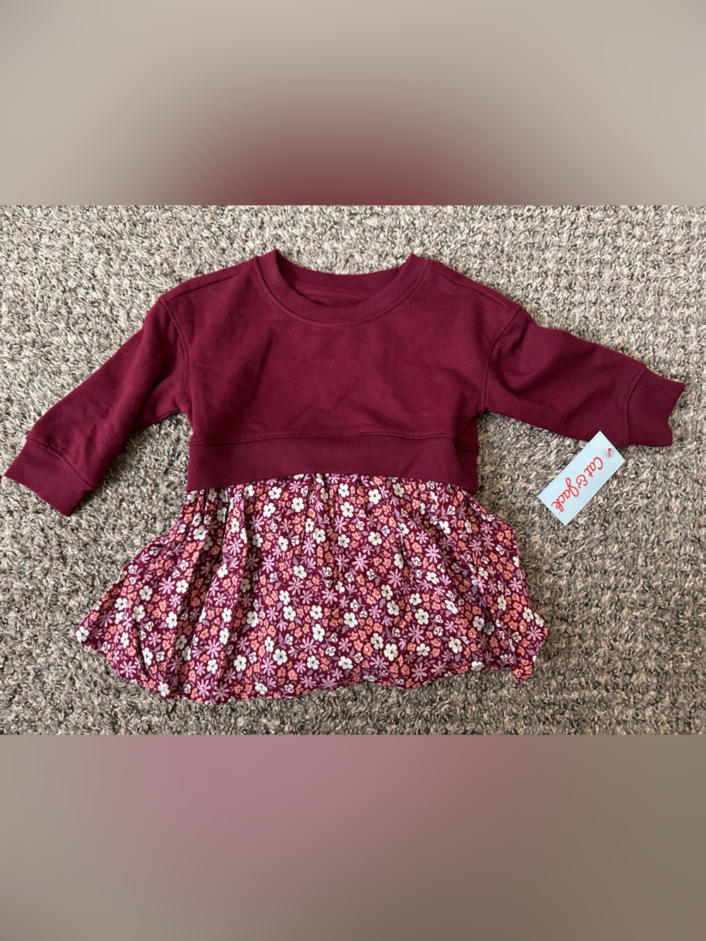 Cat & Jack Burgundy Floral Sweatshirt Dress